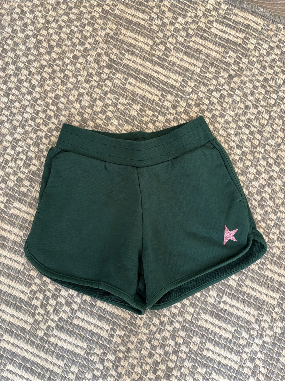 Golden Goose Dark Green Kids Athletic Shorts with Pink Star